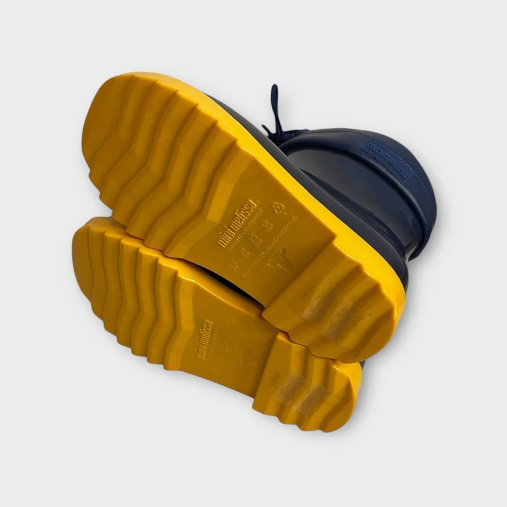 Mini Melissa Navy Blue Yellow Bottom Rain Boots